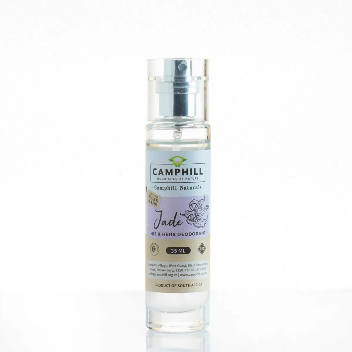 Slim 35ml pump bottle of Camphill Naturals Jade his and hers deodorant