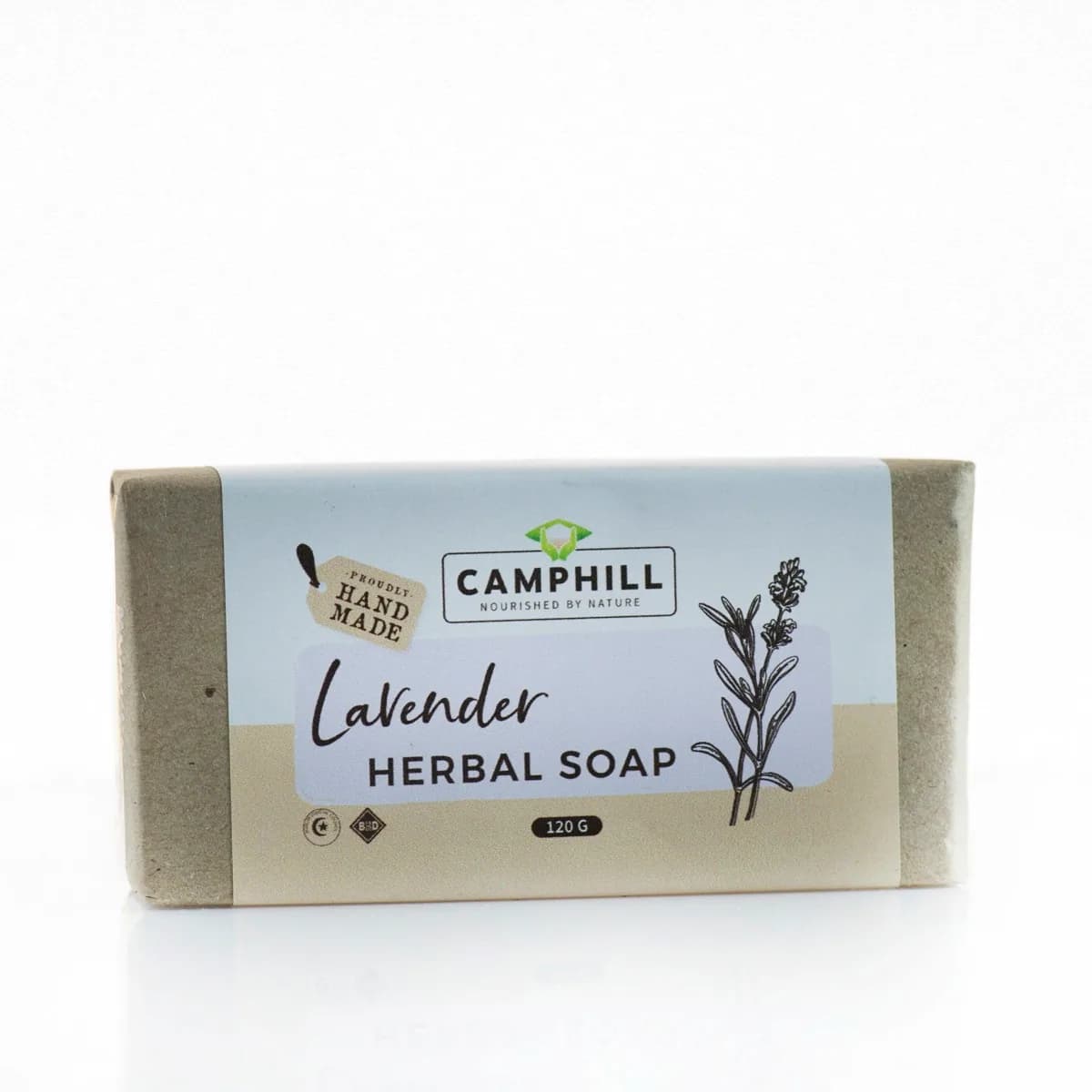 A hand-wrapped bar of Camphill Lavender Herbal Soap